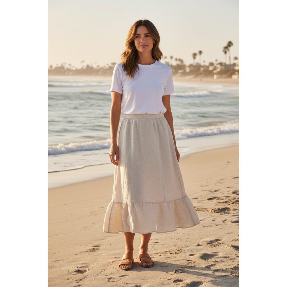 Wilfred Linen Maxi Skirt Size 4 Light Tan 100% Organic Aritzia Minimalist Beach